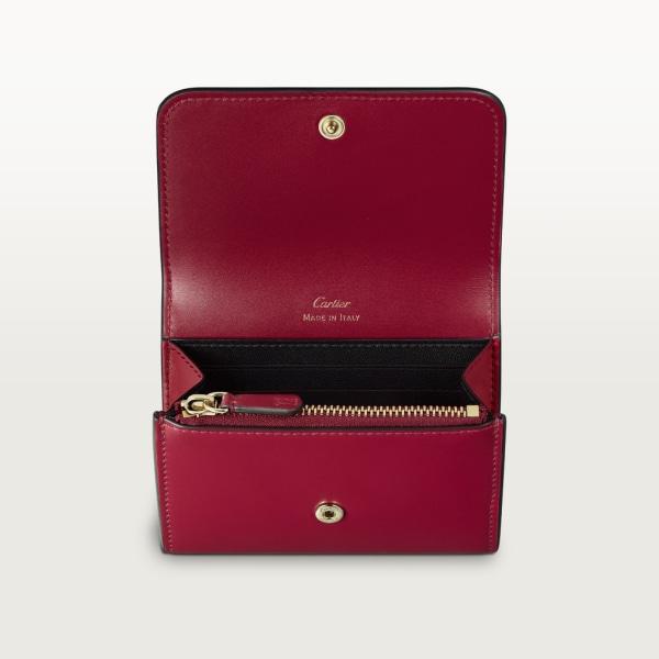 Mini wallet, C de Cartier Cherry red calfskin, gold and cherry red enamel finish