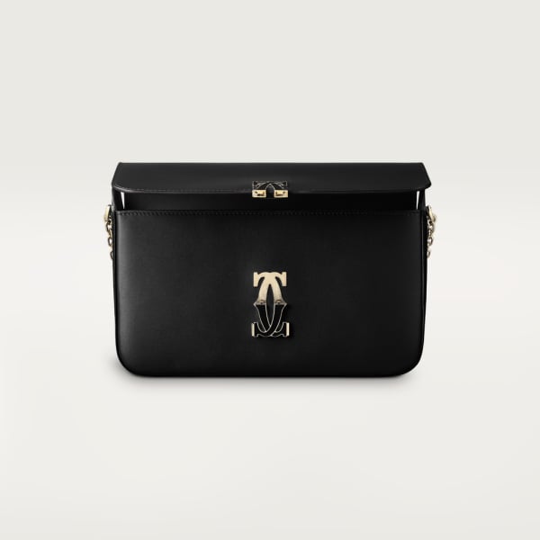 Small model chain bag, C de Cartier Black calfskin, gold and black enamel finish