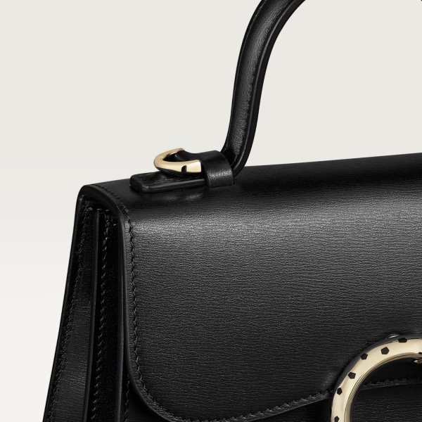 Top handle bag mini model, Panthère de Cartier Black calfskin, gold finish