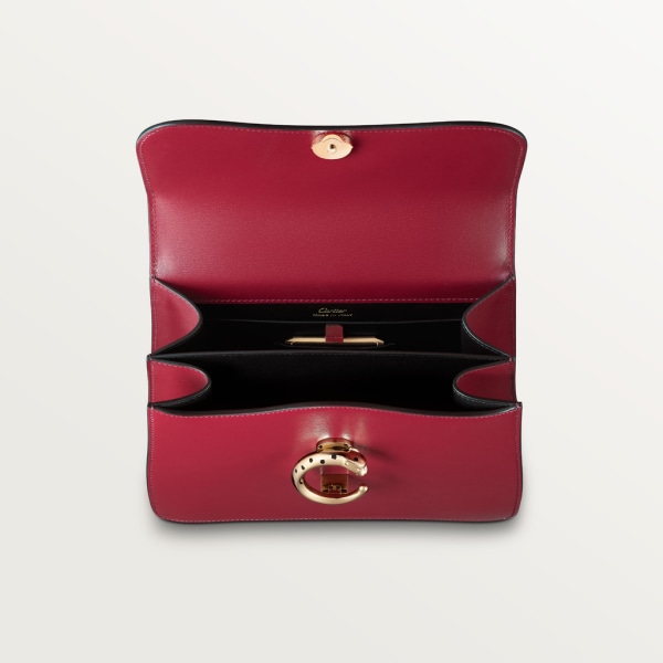 Top handle bag small model, Panthère de Cartier Cherry red calfskin, golden finish