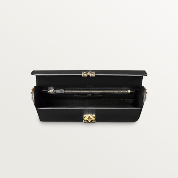 Small model chain bag, C de Cartier Black calfskin, gold and black enamel finish