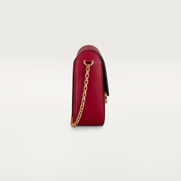 Small model chain bag, C de Cartier Cherry red calfskin, gold and cherry red enamel finish