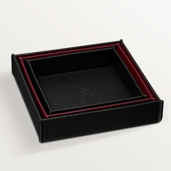 一组3个Must de Cartier饰品托盘 黑色和酒红色小牛皮