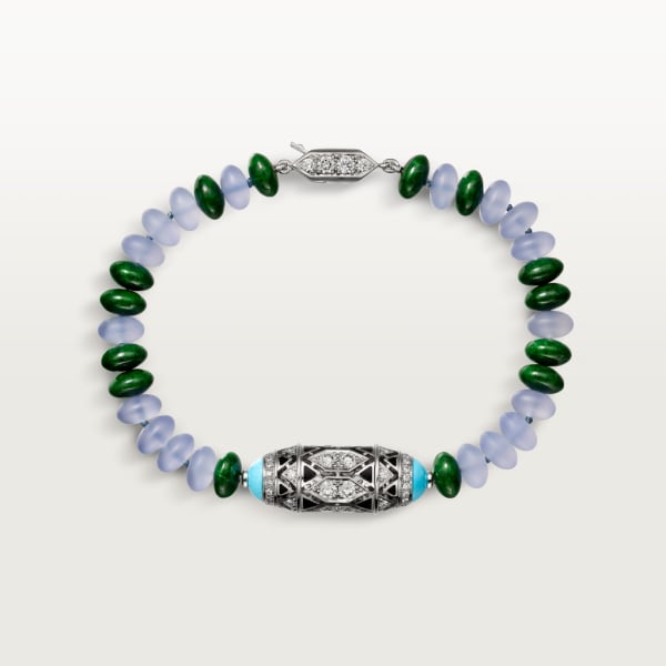 高级珠宝手镯 白金，玉髓，矽卡岩，绿松石，黑漆，凸圆形祖母绿，钻石