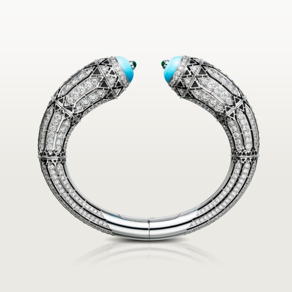 High Jewellery bracelet White gold, turquoise, emerald cabochons, black lacquer, diamonds