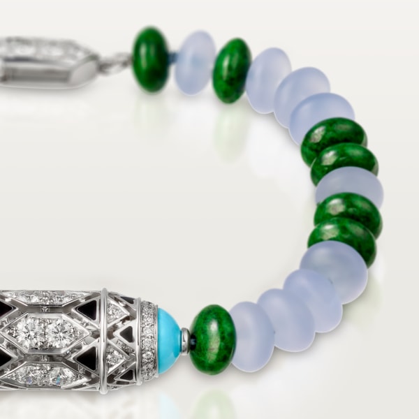 High Jewellery bracelet White gold, chalcedony, skarn, turquoise, black lacquer, emerald cabochons, diamonds