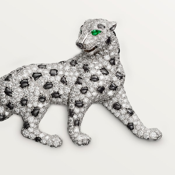 Panthère de Cartier卡地亚猎豹系列胸针 白金，祖母绿，缟玛瑙，钻石