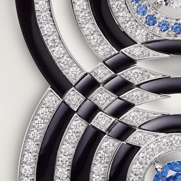 Brooch White gold, onyx, sapphires, diamonds