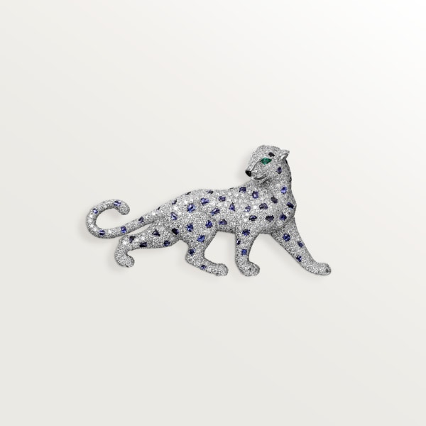 Panthère de Cartier卡地亚猎豹系列胸针 白金，蓝宝石，祖母绿，缟玛瑙，钻石