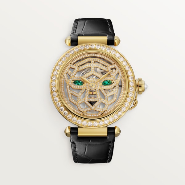 Panthère Jewellery Watches 41 mm, hand-wound movement, 18K yellow gold, diamonds, interchangeable leather straps