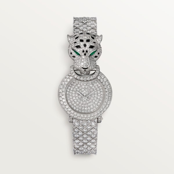 La Panthère de Cartier 腕表 23.6毫米表款，750‰镀铑白金，钻石