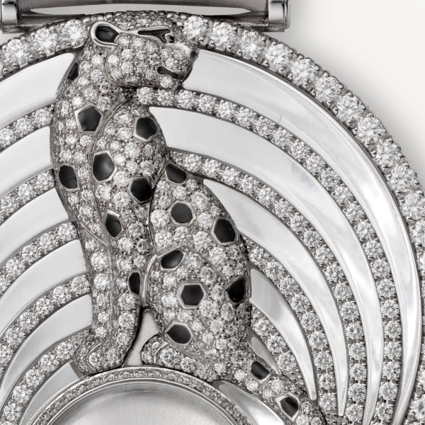 Panthère Jewelry Watch 35mm, quartz movement, white gold, diamonds, leather