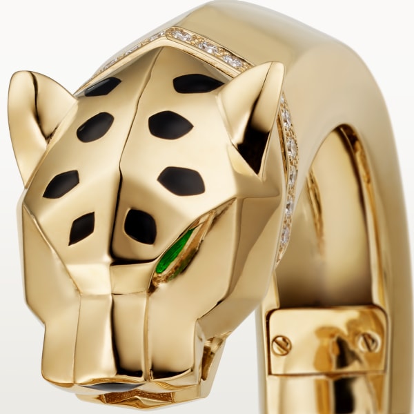 La Panthère de Cartier 腕表 18毫米表款，石英机芯，18K黄金，钻石，沙弗莱石，亮漆
