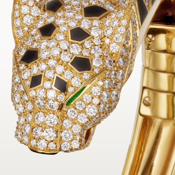 La Panthère de Cartier watch 18mm, quartz movement, yellow gold, diamonds, emeralds, lacquer