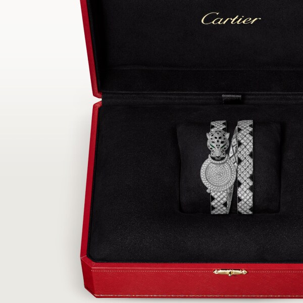 La Panthère de Cartier 腕表 23.6毫米表款，镀铑18K白金，钻石