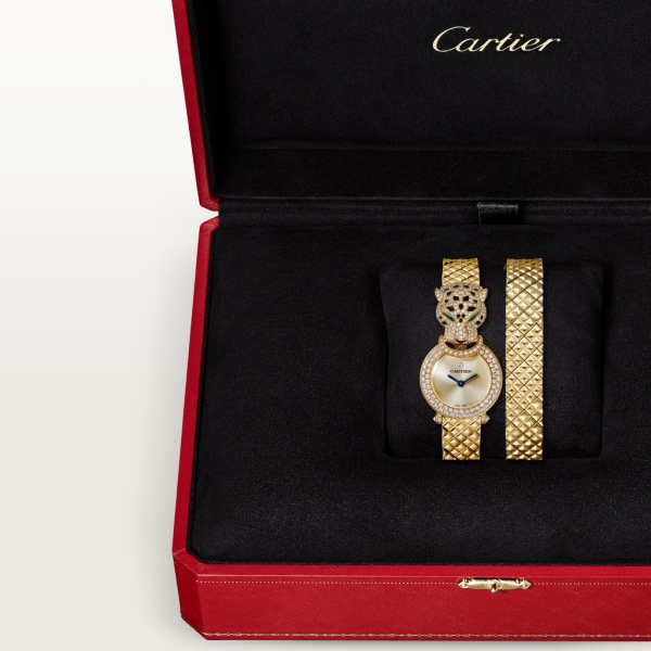 La Panthère de Cartier 腕表 23.6毫米，石英机芯，18K黄金，钻石，金属表链