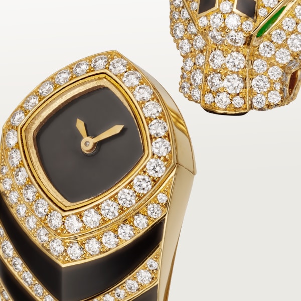 La Panthère de Cartier 腕表 18毫米表款，石英机芯，18K黄金，钻石，祖母绿，亮漆