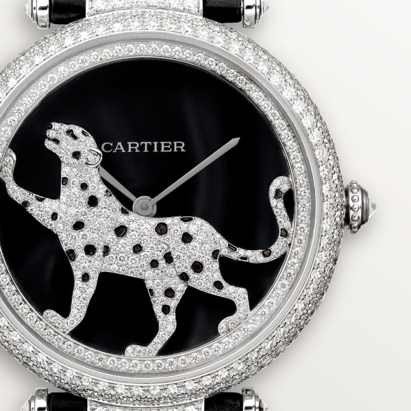 Joaillère Panthère 腕表 42毫米表款，自动机芯，18K白金，钻石，皮表带