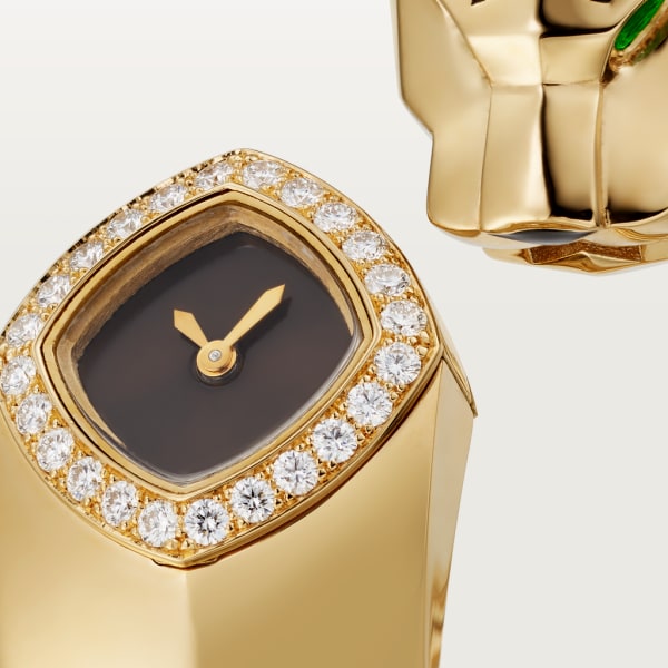 La Panthère de Cartier watch 18mm, quartz movement, yellow gold, diamonds, tsavorites, lacquer