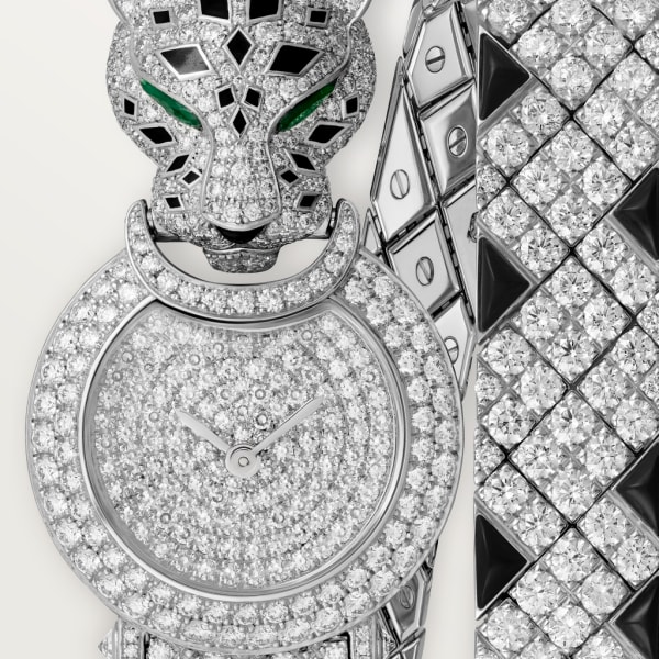 La Panthère de Cartier 腕表 23.6毫米表款，镀铑18K白金，钻石