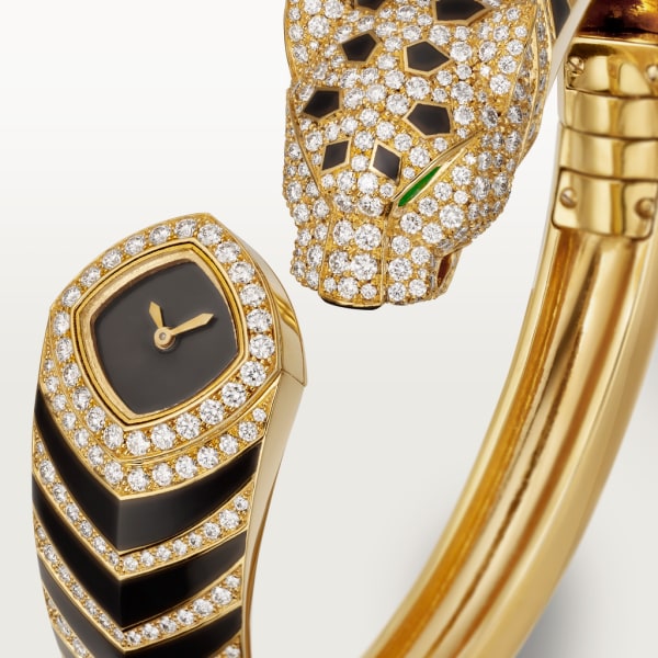La Panthère de Cartier 腕表 18毫米表款，石英机芯，18K黄金，钻石，祖母绿，亮漆