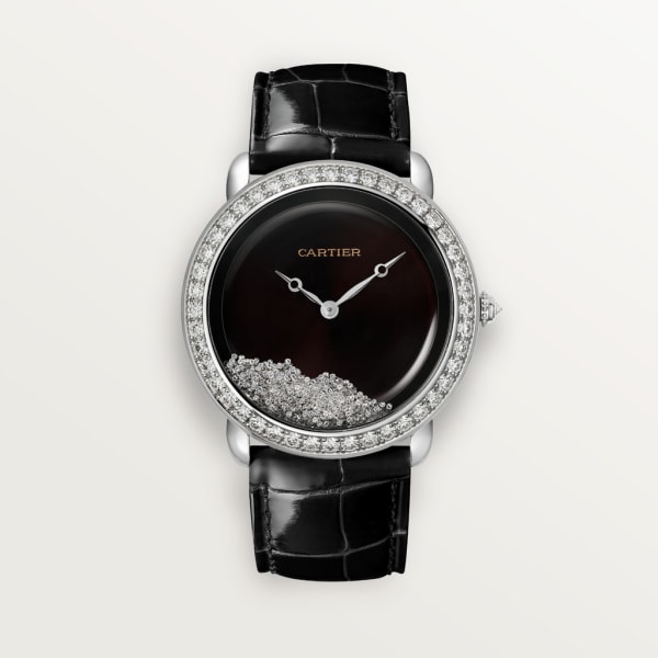 Révélation d'une Panthère watch 37 mm, rhodium-finish white gold, diamonds, leather