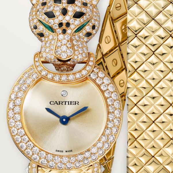 La Panthère de Cartier 腕表 23.6毫米，石英机芯，18K黄金，钻石，金属表链