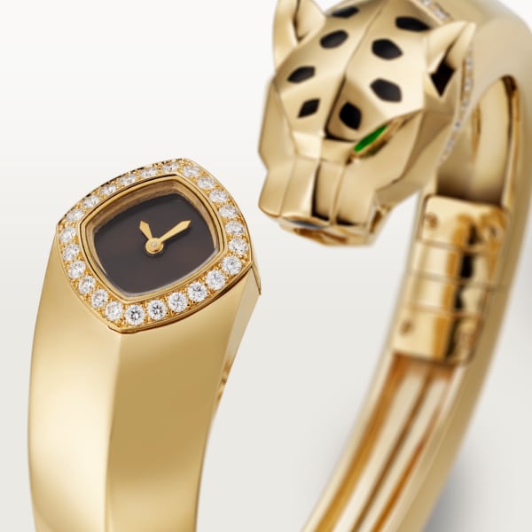 La Panthère de Cartier watch 18mm, quartz movement, yellow gold, diamonds, tsavorites, lacquer