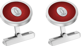 Double C de Cartier logo cufflinks with burgundy lacquer Sunray motif Sterling silver, palladium finish, burgundy lacquer.
