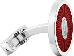 Double C de Cartier logo cufflinks with burgundy lacquer Sunray motif Sterling silver, palladium finish, burgundy lacquer.