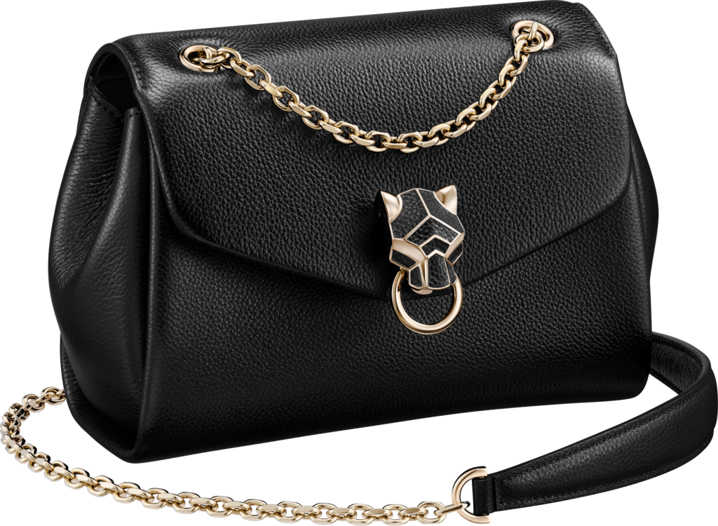 Chain bag mini, Panthère de CartierBlack calfskin and golden finish