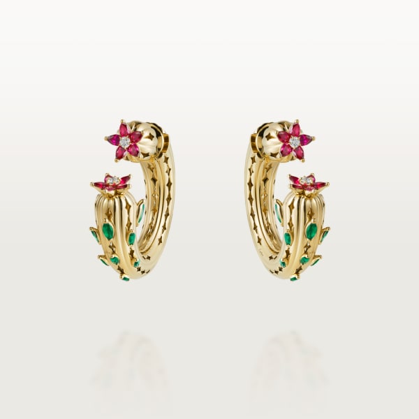 Cactus de Cartier earrings Yellow gold, emeralds, rubies, diamonds