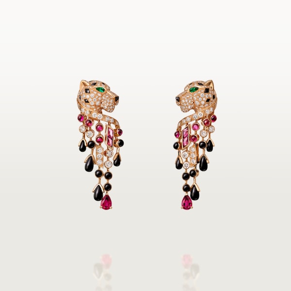 Panthère de Cartier earrings Rose gold, emerald, onyx, rubellite, diamonds