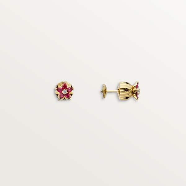 Cactus de Cartier earrings Yellow gold, emeralds, rubies, diamonds