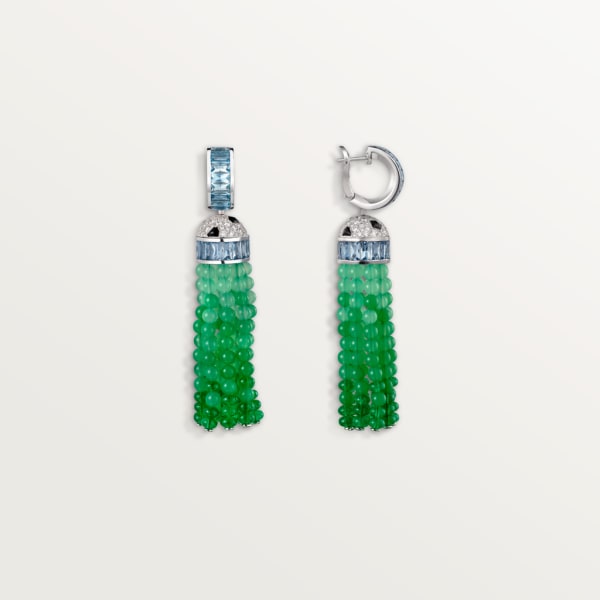 Panthère de Cartier耳环 白金，缟玛瑙，祖母绿，绿玉髓，海蓝宝石，钻石