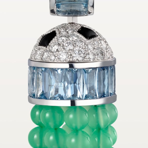 Panthère de Cartier耳环 白金，缟玛瑙，祖母绿，绿玉髓，海蓝宝石，钻石