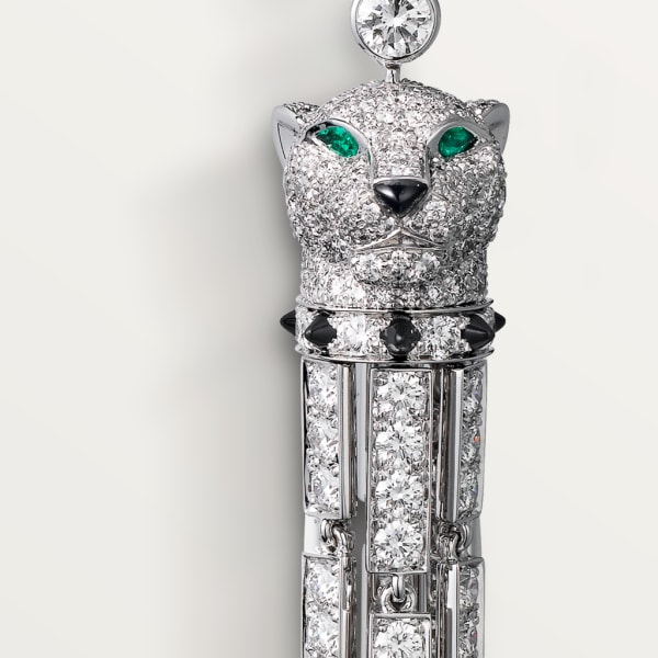 Panthère de Cartier耳环 白金，红宝石，祖母绿，缟玛瑙，钻石