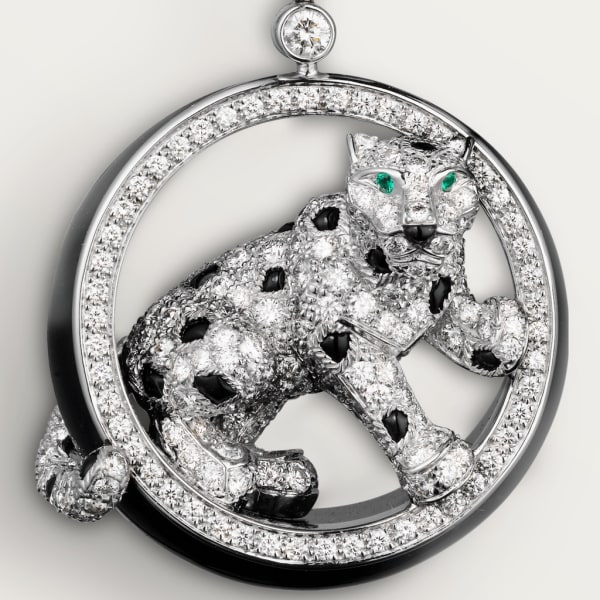 Panthère de Cartier耳环 白金，软玉，缟玛瑙，祖母绿，钻石