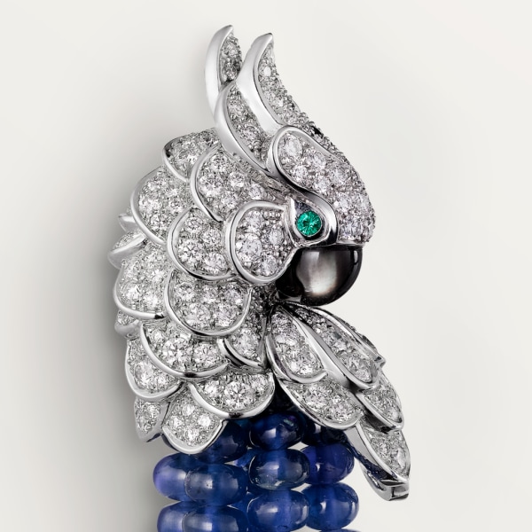 Les Oiseaux Libérés耳环 白金，蓝宝石，祖母绿，灰色珍珠母贝，钻石