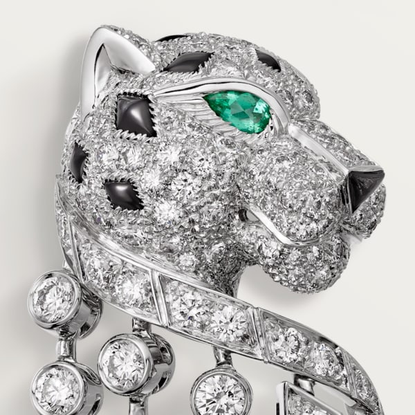 Panthère de Cartier耳环 白金，祖母绿，缟玛瑙，钻石