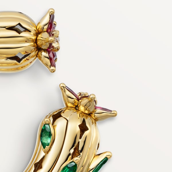 Cactus de Cartier earrings Yellow gold, emeralds, rubies, diamonds