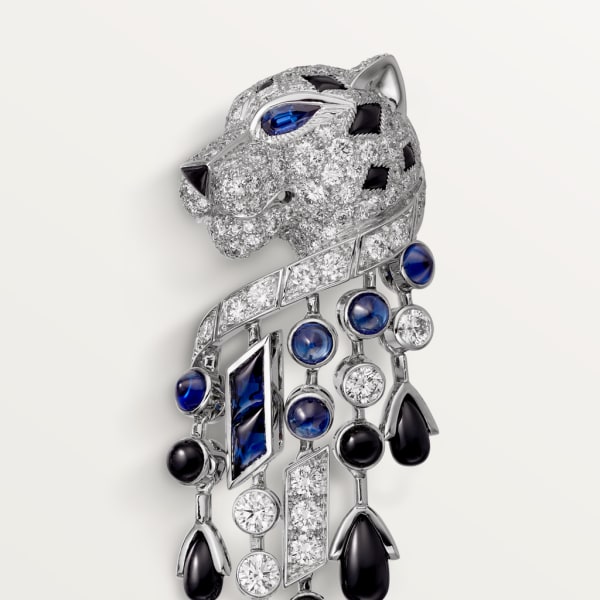 Panthère de Cartier耳环 白金，蓝宝石，缟玛瑙，钻石