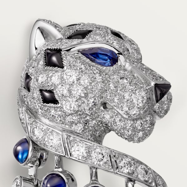 Panthère de Cartier耳环 白金，蓝宝石，缟玛瑙，钻石