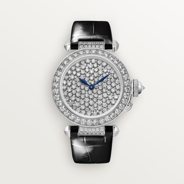 Pasha de Cartier腕表 35毫米表款，自动上链机芯，白金，钻石，皮表带
