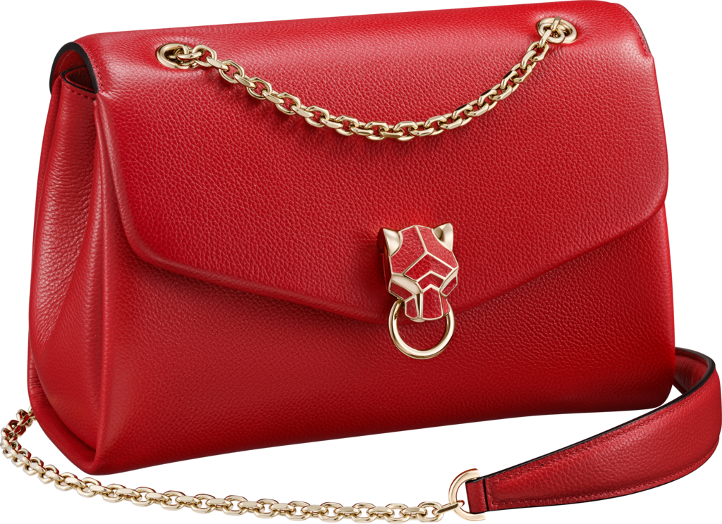小号链条手袋，Panthère de Cartier卡地亚猎豹系列红色小牛皮和镀金饰面