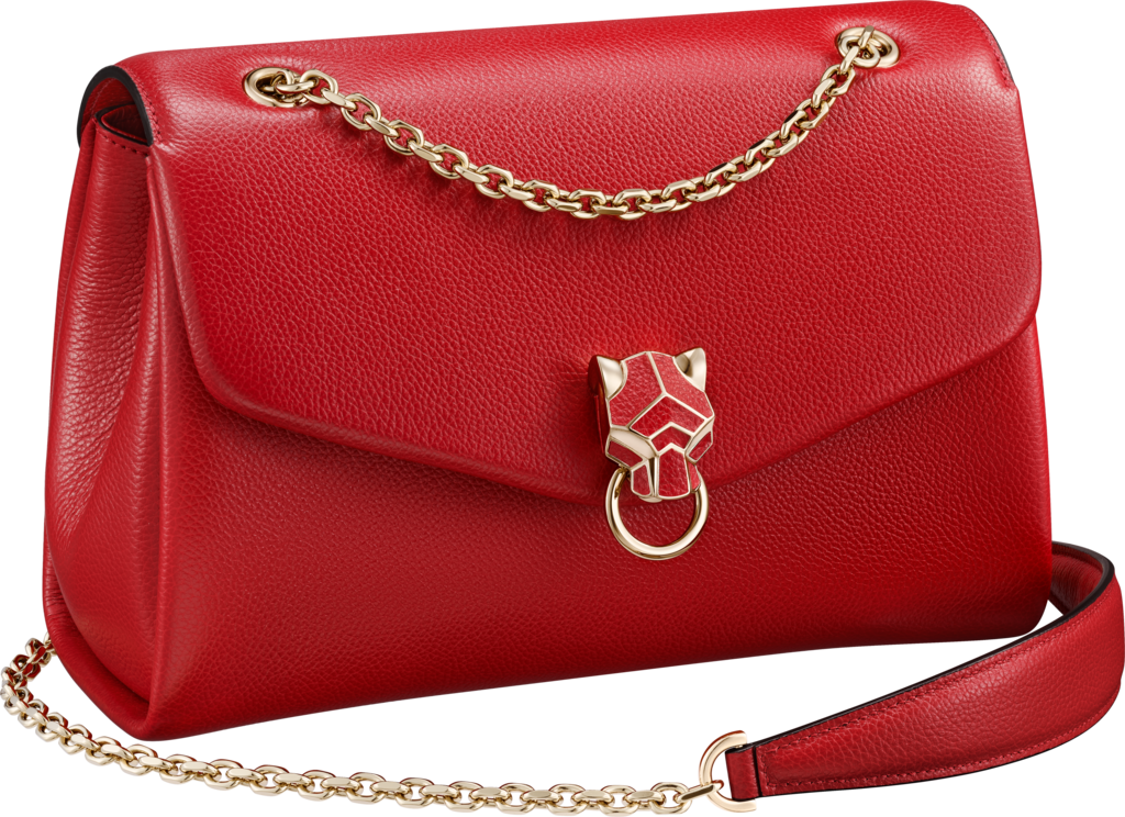 Chain bag small, Panthère de CartierRed calfskin and golden finish