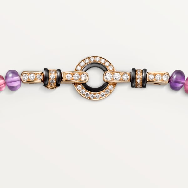 Necklace with engraved stones Rose gold, rubellites, amethysts, garnets, onyx, diamonds