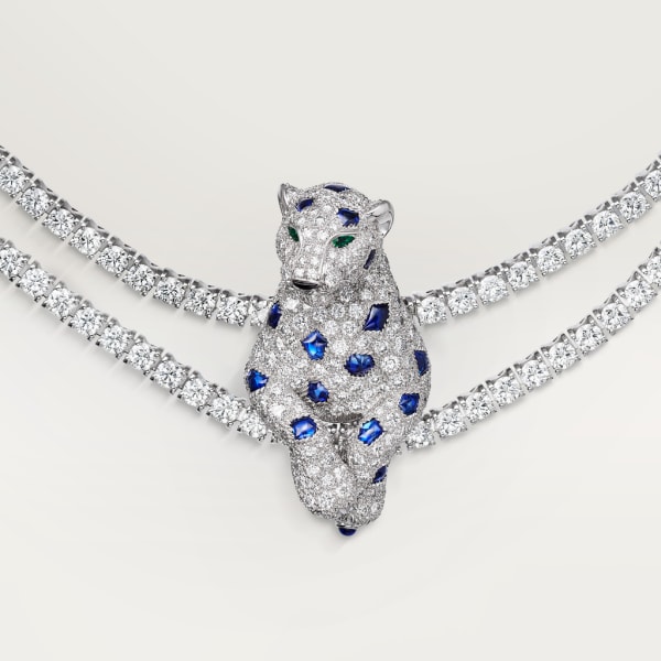 Panthère de Cartier项链 白金，祖母绿，蓝宝石，缟玛瑙，钻石