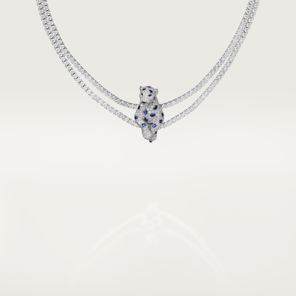 Panthère de Cartier项链 白金，祖母绿，蓝宝石，缟玛瑙，钻石