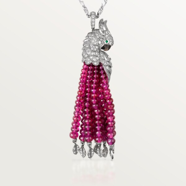 Les Oiseaux Libérés necklace White gold, rubies, emeralds, mother-of-pearl, diamonds